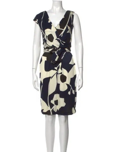 Pre-owned Max Mara Floral Print Knee-length Dress In Blue