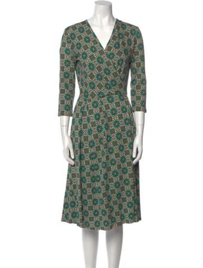 Pre-owned Max Mara Floral Print Knee-length Dress In Green