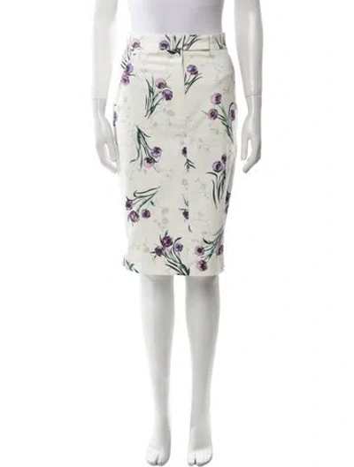 Pre-owned Max Mara Floral Print Knee-length Skirt In White