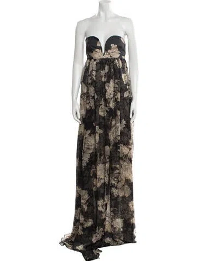 Pre-owned Max Mara Floral Print Long Dress In Black
