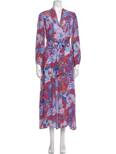 Pre-owned Max Mara Floral Print Long Dress In Blue