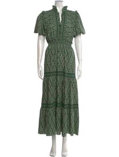 Pre-owned Max Mara Floral Print Long Dress In Green