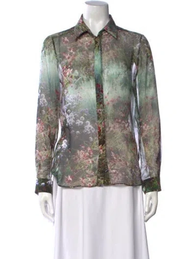 Pre-owned Max Mara Floral Print Long Sleeve Blouse In Green