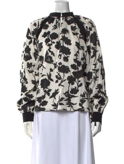 Pre-owned Max Mara Floral Print Long Sleeve Blouse W/ Tags In Black