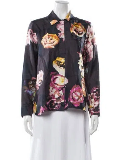 Pre-owned Max Mara Floral Print Long Sleeve Button-up Top In Purple