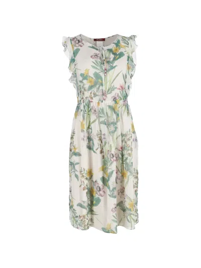 Pre-owned Max Mara Floral-print Midi Dress In Neutral