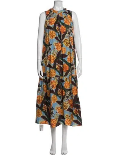 Pre-owned Max Mara Floral Print Midi Length Dress In Blue