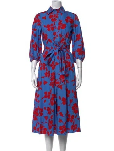 Pre-owned Max Mara Floral Print Midi Length Dress In Blue