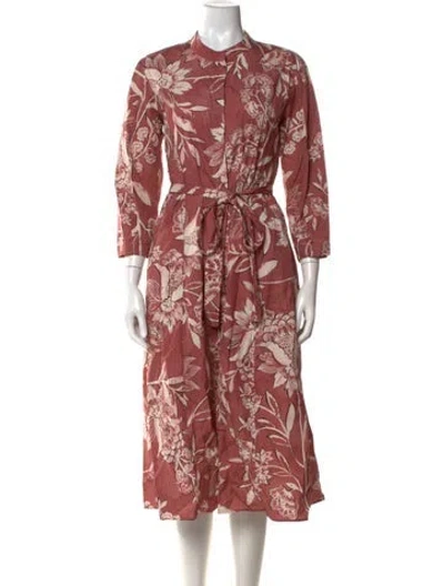 Pre-owned Max Mara Floral Print Midi Length Dress In Red