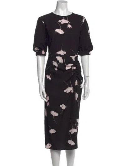 Pre-owned Max Mara Floral Print Midi Length Dress W/ Tags In Black