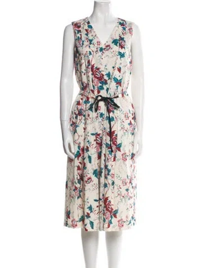 Pre-owned Max Mara Floral Print Midi Length Dress In White