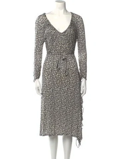 Pre-owned Max Mara Floral Print Midi Length Dress In White