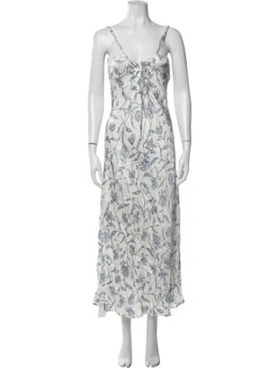 Pre-owned Max Mara Floral Print Midi Length Dress In White