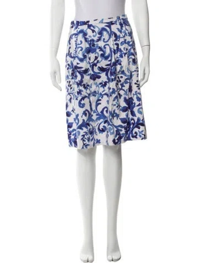 Pre-owned Max Mara Floral Print Midi Length Skirt In Blue/white