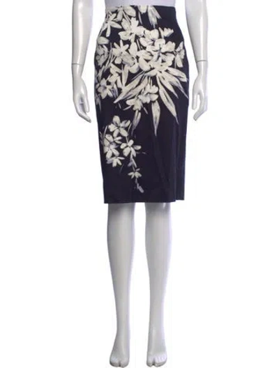 Pre-owned Max Mara Floral Print Midi Length Skirt W/ Tags In Blue