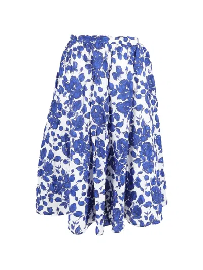 Pre-owned Max Mara Floral-print Midi Skirt In White