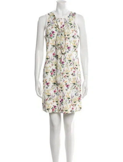 Pre-owned Max Mara Floral Print Mini Dress In White
