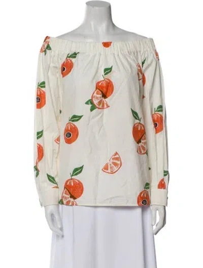 Pre-owned Max Mara Floral Print Off-the-shoulder Blouse In Neutral