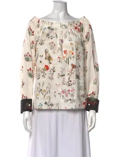 Pre-owned Max Mara Floral Print Off-the-shoulder Blouse In Neutrals