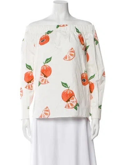Pre-owned Max Mara Floral Print Off-the-shoulder Blouse In White