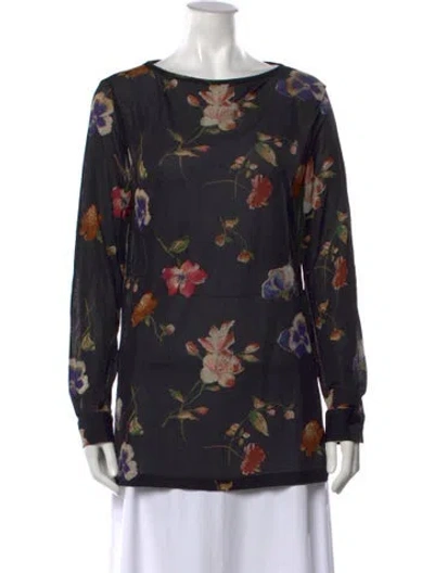 Pre-owned Max Mara Floral Print Scoop Neck Blouse In Blue