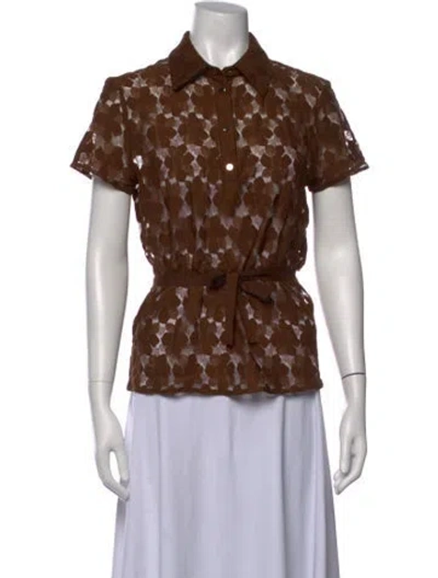 Pre-owned Max Mara Floral Print Short Sleeve Polo In Brown