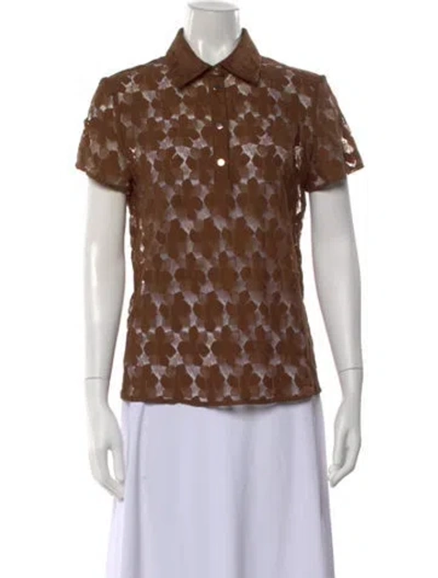 Pre-owned Max Mara Floral Print Short Sleeve Top In Brown