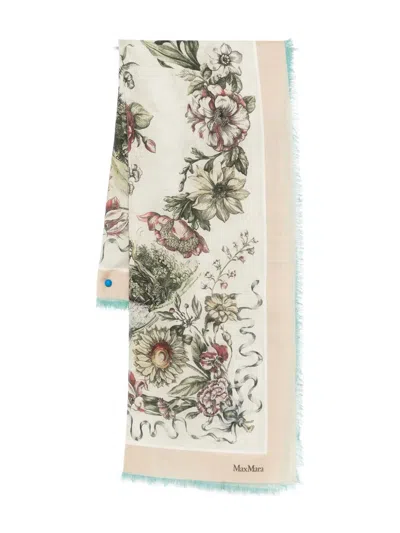 Max Mara Floral-print Silk Scarf In Neutral