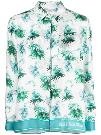 Max Mara Floral-print Silk Shirt In Green