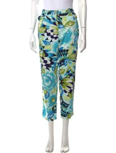 Pre-owned Max Mara Floral Print Straight Leg Pants In Blue/green