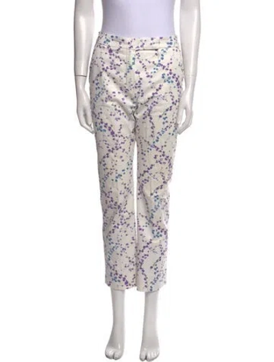Pre-owned Max Mara Floral Print Straight Leg Pants In White