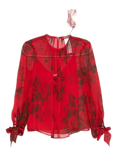Max Mara Floral-print Tie-cuff Blouse In Red