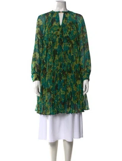 Pre-owned Max Mara Floral Print V-neck Blouse W/ Tags In Green