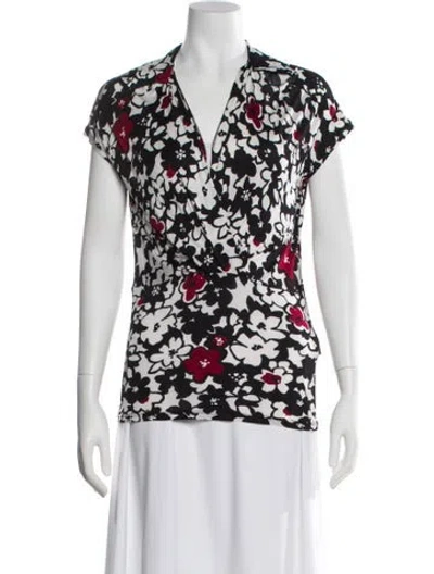 Pre-owned Max Mara Floral Print V-neck Blouse In White