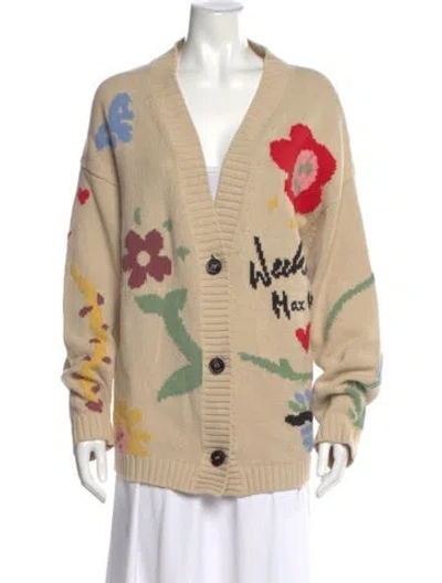 Pre-owned Max Mara Floral Print V-neck Sweater In Neutral