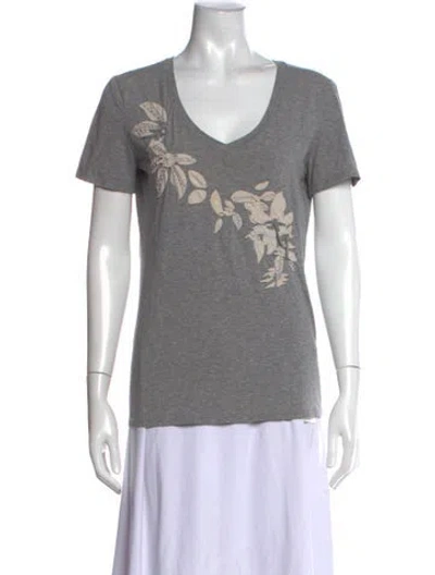 Pre-owned Max Mara Floral Print V-neck T-shirt In Gray