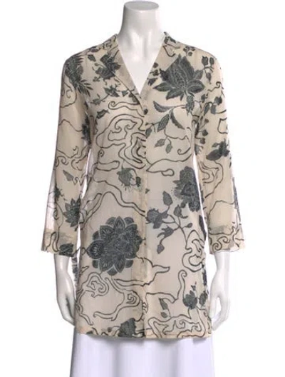 Pre-owned Max Mara Floral Print V-neck Tunic In Neutral