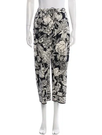 Pre-owned Max Mara Floral Print Wide Leg Pants In White