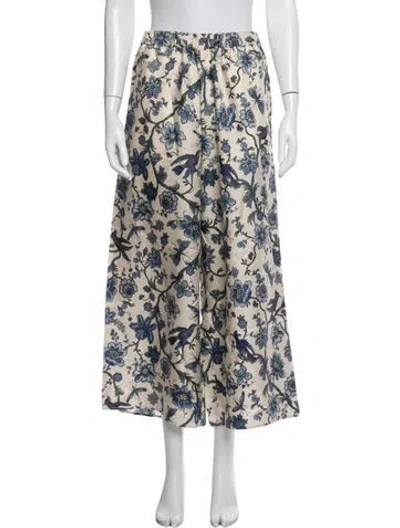 Pre-owned Max Mara Floral Print Wide Leg Pants In White