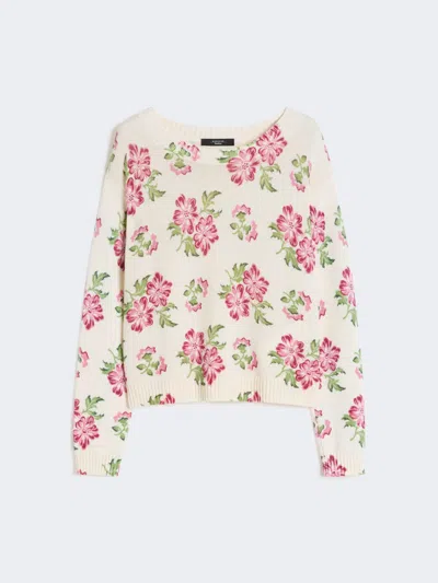 Max Mara Floral Printed Cotton Jumper In White