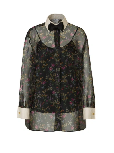 Max Mara Floral Printed Long In Small Removable Bow Tie