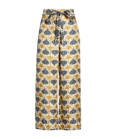 Max Mara Floral Printed Long Pants In Gold