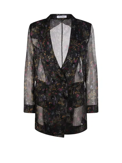 Max Mara Floral Printed Sheer Jacket In Nero
