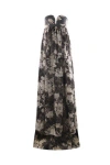 Max Mara Acerbo Strapless Floral Silk-chiffon Gown In Nero/kaki