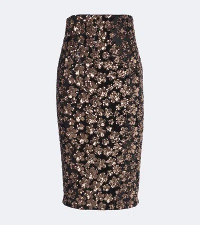 Max Mara Floral Sequined Midi Skirt In Brown