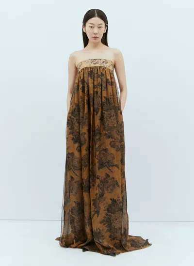 Max Mara Floral Silk Chiffon Bustier Dress In Brown