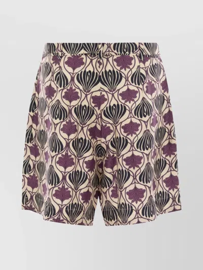 MAX MARA FLORAL SILK PLEATED SHORTS AND BELT