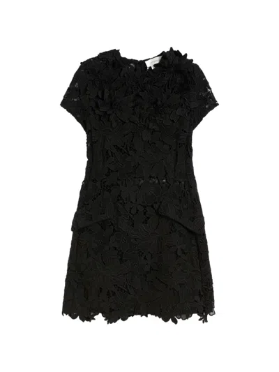 Max Mara Floral-appliqué Lace Dress In Black
