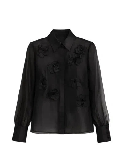 Max Mara Floral-applique Silk Organza Blouse In Multi
