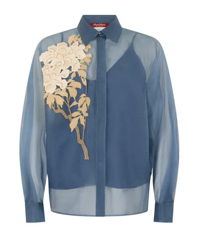 Max Mara Floral-embroidered Sheer Blouse In Blue